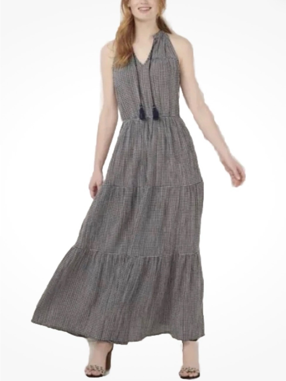 LC Lauren Conrad Navy blue & White Tiered Halter Maxi Dress